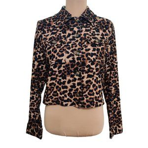 Shein Womens Jacket Coat Cropped Leopard Cheetah Animal Print Flap Pocket sz S 4